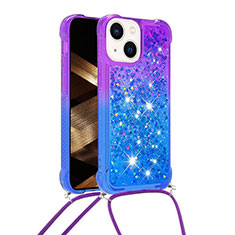 Silikon Hülle Handyhülle Gummi Schutzhülle Flexible Tasche Bling-Bling mit Schlüsselband Lanyard S01 für Apple iPhone 14 Violett