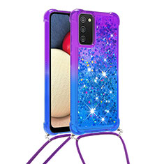 Silikon Hülle Handyhülle Gummi Schutzhülle Flexible Tasche Bling-Bling mit Schlüsselband Lanyard S01 für Samsung Galaxy A02s Violett