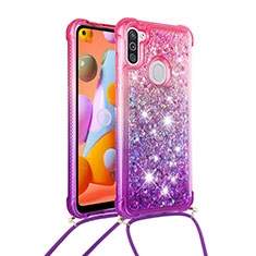 Silikon Hülle Handyhülle Gummi Schutzhülle Flexible Tasche Bling-Bling mit Schlüsselband Lanyard S01 für Samsung Galaxy A11 Pink