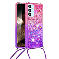 Silikon Hülle Handyhülle Gummi Schutzhülle Flexible Tasche Bling-Bling mit Schlüsselband Lanyard S01 für Samsung Galaxy A15 5G Pink
