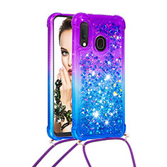 Silikon Hülle Handyhülle Gummi Schutzhülle Flexible Tasche Bling-Bling mit Schlüsselband Lanyard S01 für Samsung Galaxy A20e Violett