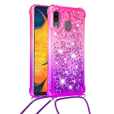 Silikon Hülle Handyhülle Gummi Schutzhülle Flexible Tasche Bling-Bling mit Schlüsselband Lanyard S01 für Samsung Galaxy A30 Pink