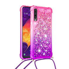 Silikon Hülle Handyhülle Gummi Schutzhülle Flexible Tasche Bling-Bling mit Schlüsselband Lanyard S01 für Samsung Galaxy A30S Pink