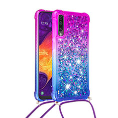 Silikon Hülle Handyhülle Gummi Schutzhülle Flexible Tasche Bling-Bling mit Schlüsselband Lanyard S01 für Samsung Galaxy A30S Violett