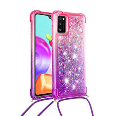 Silikon Hülle Handyhülle Gummi Schutzhülle Flexible Tasche Bling-Bling mit Schlüsselband Lanyard S01 für Samsung Galaxy A41 Pink