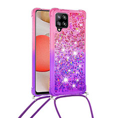 Silikon Hülle Handyhülle Gummi Schutzhülle Flexible Tasche Bling-Bling mit Schlüsselband Lanyard S01 für Samsung Galaxy A42 5G Pink