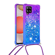 Silikon Hülle Handyhülle Gummi Schutzhülle Flexible Tasche Bling-Bling mit Schlüsselband Lanyard S01 für Samsung Galaxy A42 5G Violett
