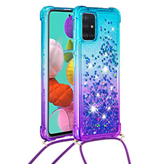 Silikon Hülle Handyhülle Gummi Schutzhülle Flexible Tasche Bling-Bling mit Schlüsselband Lanyard S01 für Samsung Galaxy A51 4G Hellblau