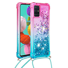 Silikon Hülle Handyhülle Gummi Schutzhülle Flexible Tasche Bling-Bling mit Schlüsselband Lanyard S01 für Samsung Galaxy A51 4G Rosa