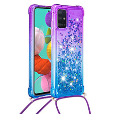 Silikon Hülle Handyhülle Gummi Schutzhülle Flexible Tasche Bling-Bling mit Schlüsselband Lanyard S01 für Samsung Galaxy A51 4G Violett
