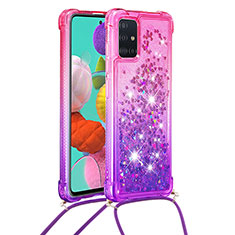 Silikon Hülle Handyhülle Gummi Schutzhülle Flexible Tasche Bling-Bling mit Schlüsselband Lanyard S01 für Samsung Galaxy A51 5G Pink