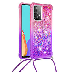 Silikon Hülle Handyhülle Gummi Schutzhülle Flexible Tasche Bling-Bling mit Schlüsselband Lanyard S01 für Samsung Galaxy A52 5G Pink