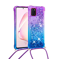 Silikon Hülle Handyhülle Gummi Schutzhülle Flexible Tasche Bling-Bling mit Schlüsselband Lanyard S01 für Samsung Galaxy A81 Violett