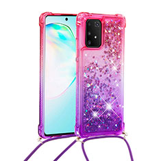 Silikon Hülle Handyhülle Gummi Schutzhülle Flexible Tasche Bling-Bling mit Schlüsselband Lanyard S01 für Samsung Galaxy A91 Pink