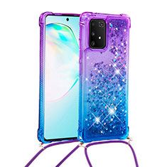 Silikon Hülle Handyhülle Gummi Schutzhülle Flexible Tasche Bling-Bling mit Schlüsselband Lanyard S01 für Samsung Galaxy A91 Violett