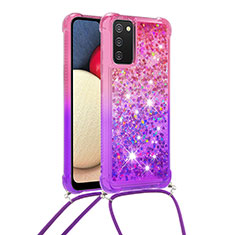 Silikon Hülle Handyhülle Gummi Schutzhülle Flexible Tasche Bling-Bling mit Schlüsselband Lanyard S01 für Samsung Galaxy M02s Pink