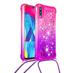 Silikon Hülle Handyhülle Gummi Schutzhülle Flexible Tasche Bling-Bling mit Schlüsselband Lanyard S01 für Samsung Galaxy M10 Pink