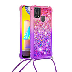 Silikon Hülle Handyhülle Gummi Schutzhülle Flexible Tasche Bling-Bling mit Schlüsselband Lanyard S01 für Samsung Galaxy M21s Pink