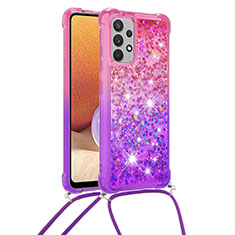 Silikon Hülle Handyhülle Gummi Schutzhülle Flexible Tasche Bling-Bling mit Schlüsselband Lanyard S01 für Samsung Galaxy M32 5G Pink