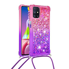 Silikon Hülle Handyhülle Gummi Schutzhülle Flexible Tasche Bling-Bling mit Schlüsselband Lanyard S01 für Samsung Galaxy M51 Pink