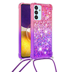 Silikon Hülle Handyhülle Gummi Schutzhülle Flexible Tasche Bling-Bling mit Schlüsselband Lanyard S01 für Samsung Galaxy M54 5G Pink