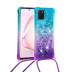 Silikon Hülle Handyhülle Gummi Schutzhülle Flexible Tasche Bling-Bling mit Schlüsselband Lanyard S01 für Samsung Galaxy Note 10 Lite Hellblau