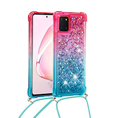 Silikon Hülle Handyhülle Gummi Schutzhülle Flexible Tasche Bling-Bling mit Schlüsselband Lanyard S01 für Samsung Galaxy Note 10 Lite Rosa