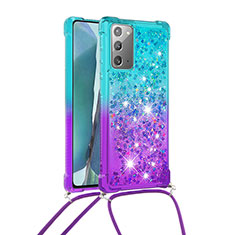 Silikon Hülle Handyhülle Gummi Schutzhülle Flexible Tasche Bling-Bling mit Schlüsselband Lanyard S01 für Samsung Galaxy Note 20 5G Hellblau