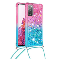 Silikon Hülle Handyhülle Gummi Schutzhülle Flexible Tasche Bling-Bling mit Schlüsselband Lanyard S01 für Samsung Galaxy S20 FE (2022) 5G Rosa