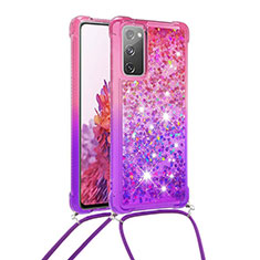 Silikon Hülle Handyhülle Gummi Schutzhülle Flexible Tasche Bling-Bling mit Schlüsselband Lanyard S01 für Samsung Galaxy S20 FE 5G Pink