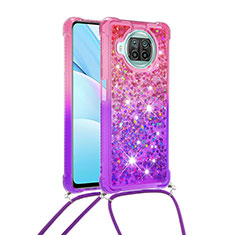 Silikon Hülle Handyhülle Gummi Schutzhülle Flexible Tasche Bling-Bling mit Schlüsselband Lanyard S01 für Xiaomi Mi 10i 5G Pink