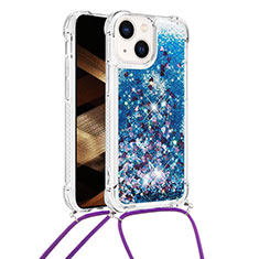 Silikon Hülle Handyhülle Gummi Schutzhülle Flexible Tasche Bling-Bling mit Schlüsselband Lanyard S02 für Apple iPhone 13 Blau
