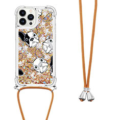 Silikon Hülle Handyhülle Gummi Schutzhülle Flexible Tasche Bling-Bling mit Schlüsselband Lanyard S02 für Apple iPhone 13 Pro Gold