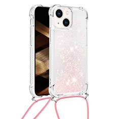 Silikon Hülle Handyhülle Gummi Schutzhülle Flexible Tasche Bling-Bling mit Schlüsselband Lanyard S02 für Apple iPhone 13 Rosa