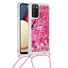 Silikon Hülle Handyhülle Gummi Schutzhülle Flexible Tasche Bling-Bling mit Schlüsselband Lanyard S02 für Samsung Galaxy A02s Pink