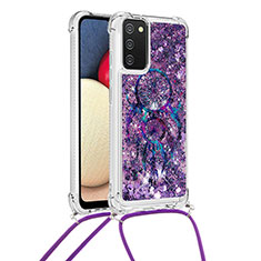 Silikon Hülle Handyhülle Gummi Schutzhülle Flexible Tasche Bling-Bling mit Schlüsselband Lanyard S02 für Samsung Galaxy A02s Violett