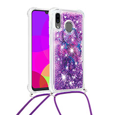 Silikon Hülle Handyhülle Gummi Schutzhülle Flexible Tasche Bling-Bling mit Schlüsselband Lanyard S02 für Samsung Galaxy A30 Violett