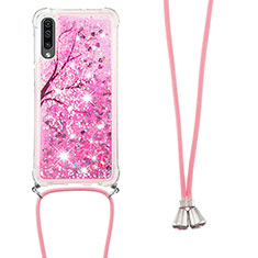 Silikon Hülle Handyhülle Gummi Schutzhülle Flexible Tasche Bling-Bling mit Schlüsselband Lanyard S02 für Samsung Galaxy A30S Pink