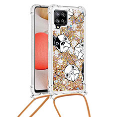 Silikon Hülle Handyhülle Gummi Schutzhülle Flexible Tasche Bling-Bling mit Schlüsselband Lanyard S02 für Samsung Galaxy A42 5G Gold