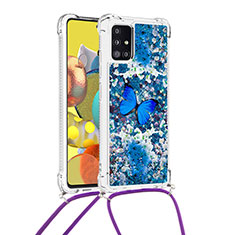 Silikon Hülle Handyhülle Gummi Schutzhülle Flexible Tasche Bling-Bling mit Schlüsselband Lanyard S02 für Samsung Galaxy A51 4G Blau