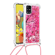 Silikon Hülle Handyhülle Gummi Schutzhülle Flexible Tasche Bling-Bling mit Schlüsselband Lanyard S02 für Samsung Galaxy A51 4G Pink