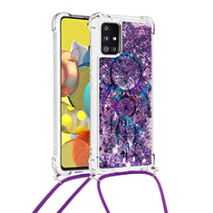 Silikon Hülle Handyhülle Gummi Schutzhülle Flexible Tasche Bling-Bling mit Schlüsselband Lanyard S02 für Samsung Galaxy A51 4G Violett