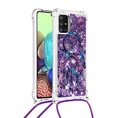 Silikon Hülle Handyhülle Gummi Schutzhülle Flexible Tasche Bling-Bling mit Schlüsselband Lanyard S02 für Samsung Galaxy A71 4G A715 Violett