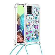 Silikon Hülle Handyhülle Gummi Schutzhülle Flexible Tasche Bling-Bling mit Schlüsselband Lanyard S02 für Samsung Galaxy A71 5G Hellblau
