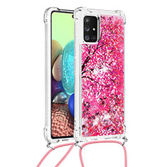 Silikon Hülle Handyhülle Gummi Schutzhülle Flexible Tasche Bling-Bling mit Schlüsselband Lanyard S02 für Samsung Galaxy A71 5G Pink