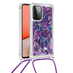 Silikon Hülle Handyhülle Gummi Schutzhülle Flexible Tasche Bling-Bling mit Schlüsselband Lanyard S02 für Samsung Galaxy A72 5G Violett