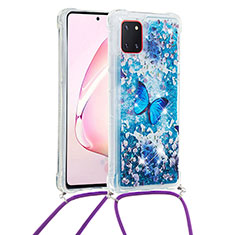 Silikon Hülle Handyhülle Gummi Schutzhülle Flexible Tasche Bling-Bling mit Schlüsselband Lanyard S02 für Samsung Galaxy A81 Blau