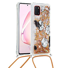 Silikon Hülle Handyhülle Gummi Schutzhülle Flexible Tasche Bling-Bling mit Schlüsselband Lanyard S02 für Samsung Galaxy A81 Gold