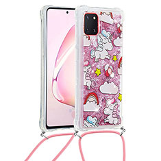 Silikon Hülle Handyhülle Gummi Schutzhülle Flexible Tasche Bling-Bling mit Schlüsselband Lanyard S02 für Samsung Galaxy A81 Rot