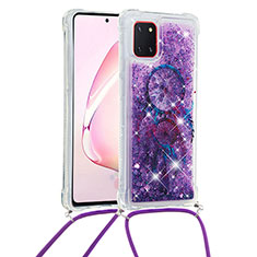 Silikon Hülle Handyhülle Gummi Schutzhülle Flexible Tasche Bling-Bling mit Schlüsselband Lanyard S02 für Samsung Galaxy A81 Violett